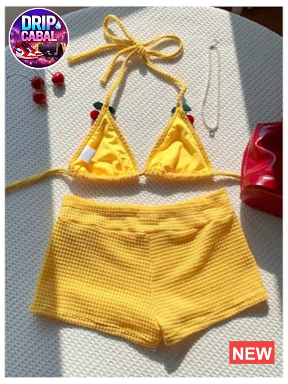 Women's 2 Piece Crochet Halter Top & Shorts Cover Up Set - Picture 2 of 5